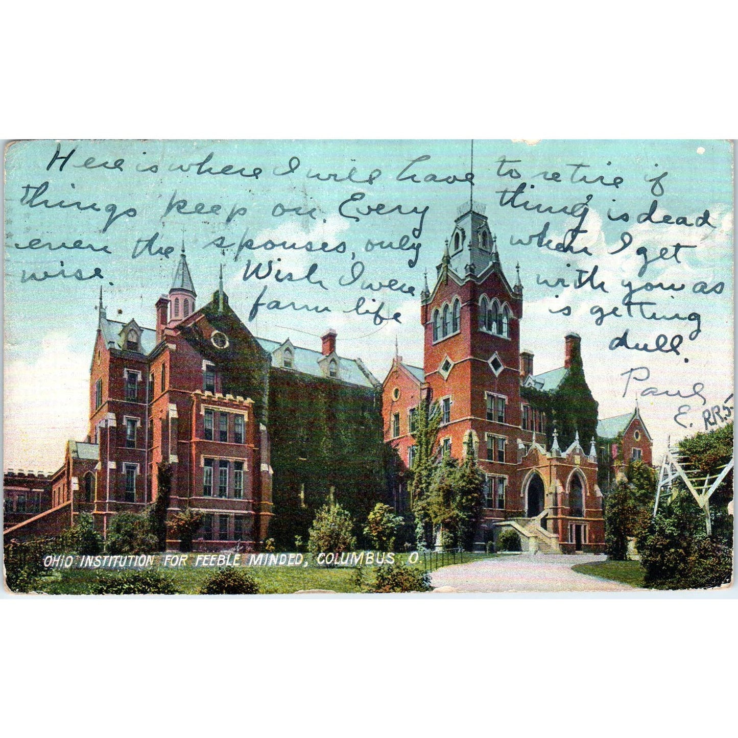 c1910 Postcard Ohio Institution For the Feeble Minded Columbus Ohio TD9