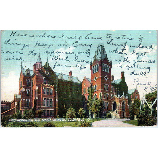 c1910 Postcard Ohio Institution For the Feeble Minded Columbus Ohio TD9