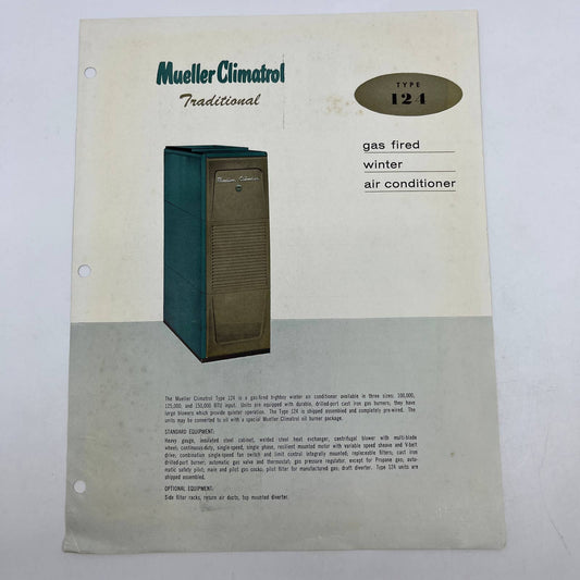 1950s Mueller Climatrol Type 124 Gas Fired Winter Air Conditioner Leaflet  AC8