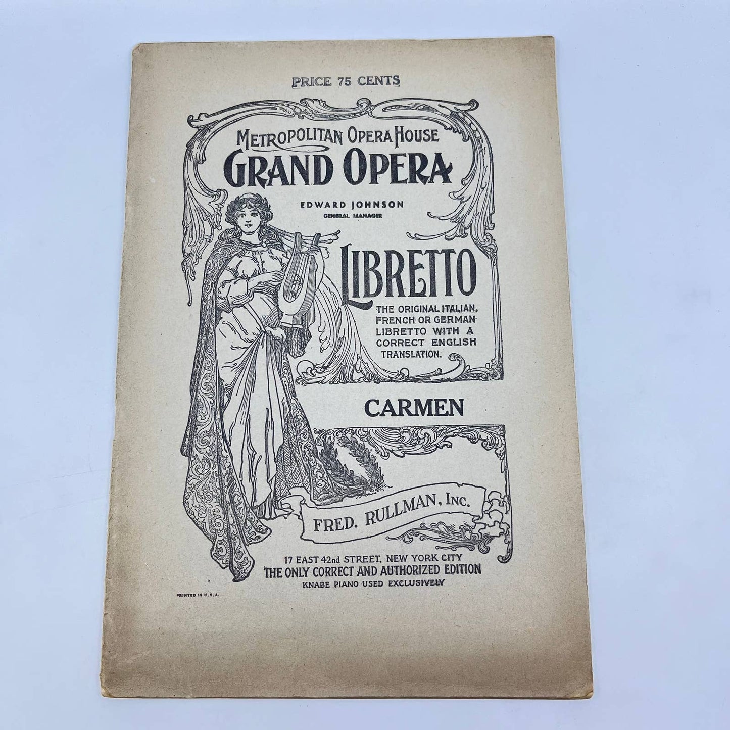 c1910 Metropolitan Opera Grand Opera Program CARMEN Libretto Playbill TE9