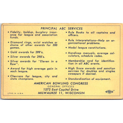 1952 American Bowling Congress Milwaukee Membership Card National Minor SE5-45