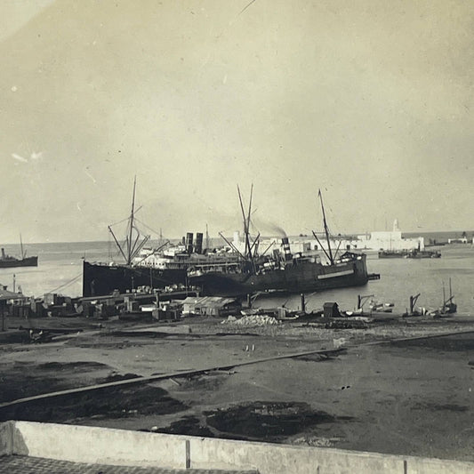 1903 Original Sepia Photograph  Mexican Gunboats in Veracruz Harbor Mexico AC7