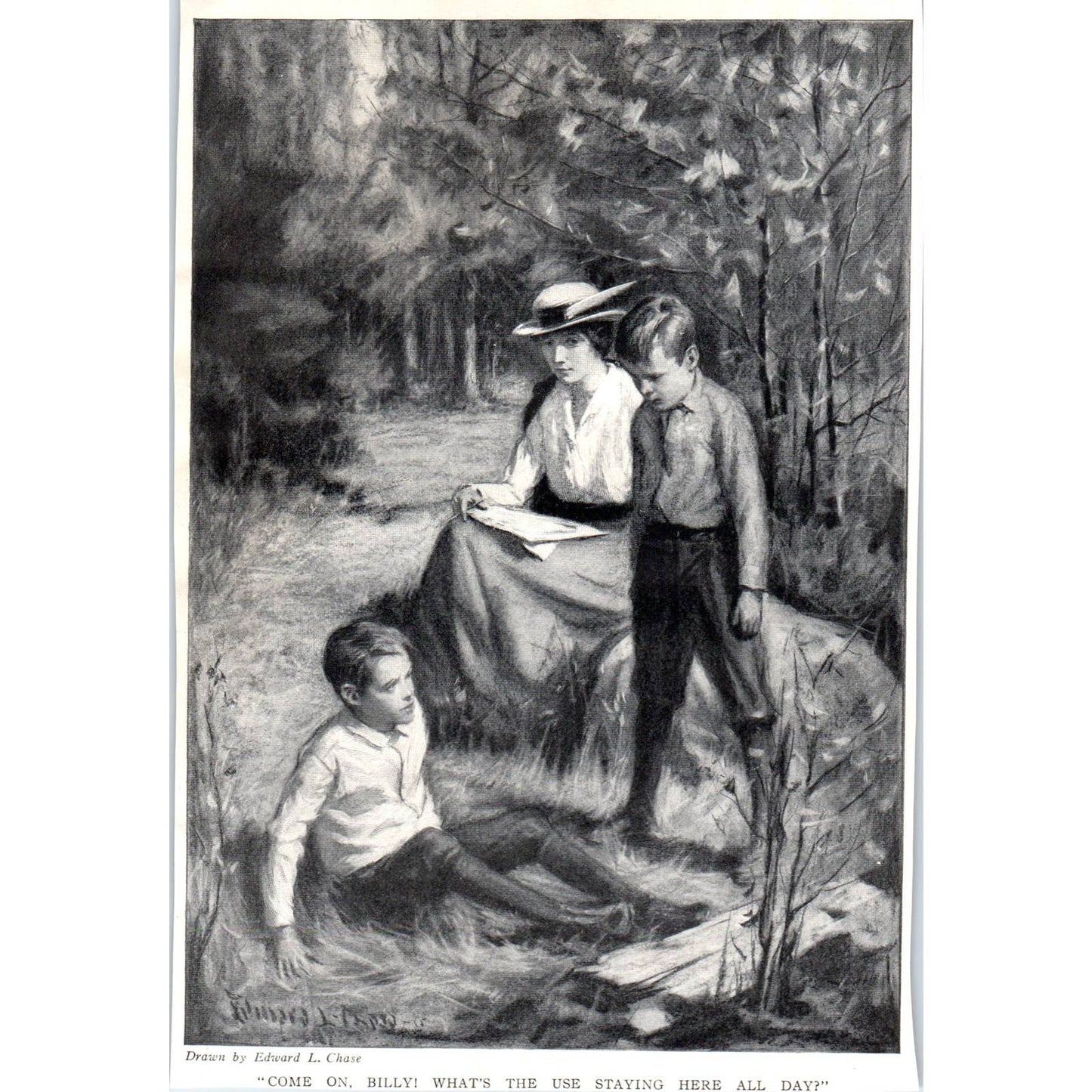 c1920 Harper's Print Lithograph What's The Use of Staying Here All Day? SF3-1