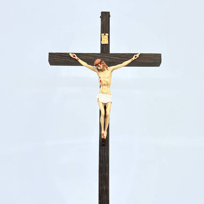 Vintage Wall Crucifix Solid Wood Cross w/ Resin Hand Painted Jesus Italy 12" TG4