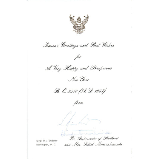 1960s Christmas Card from The Royal Thai Embassy 1967 B15