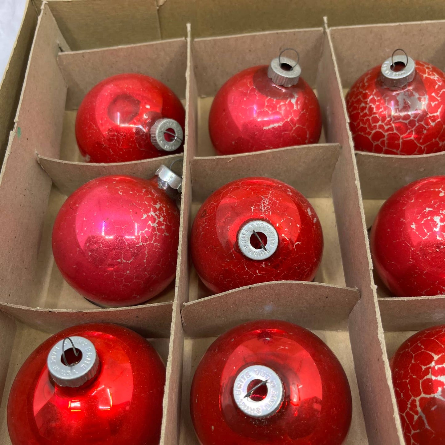 American Made 12 Vintage Mercury Glass Ornaments With Original Box Red 2 7/8"