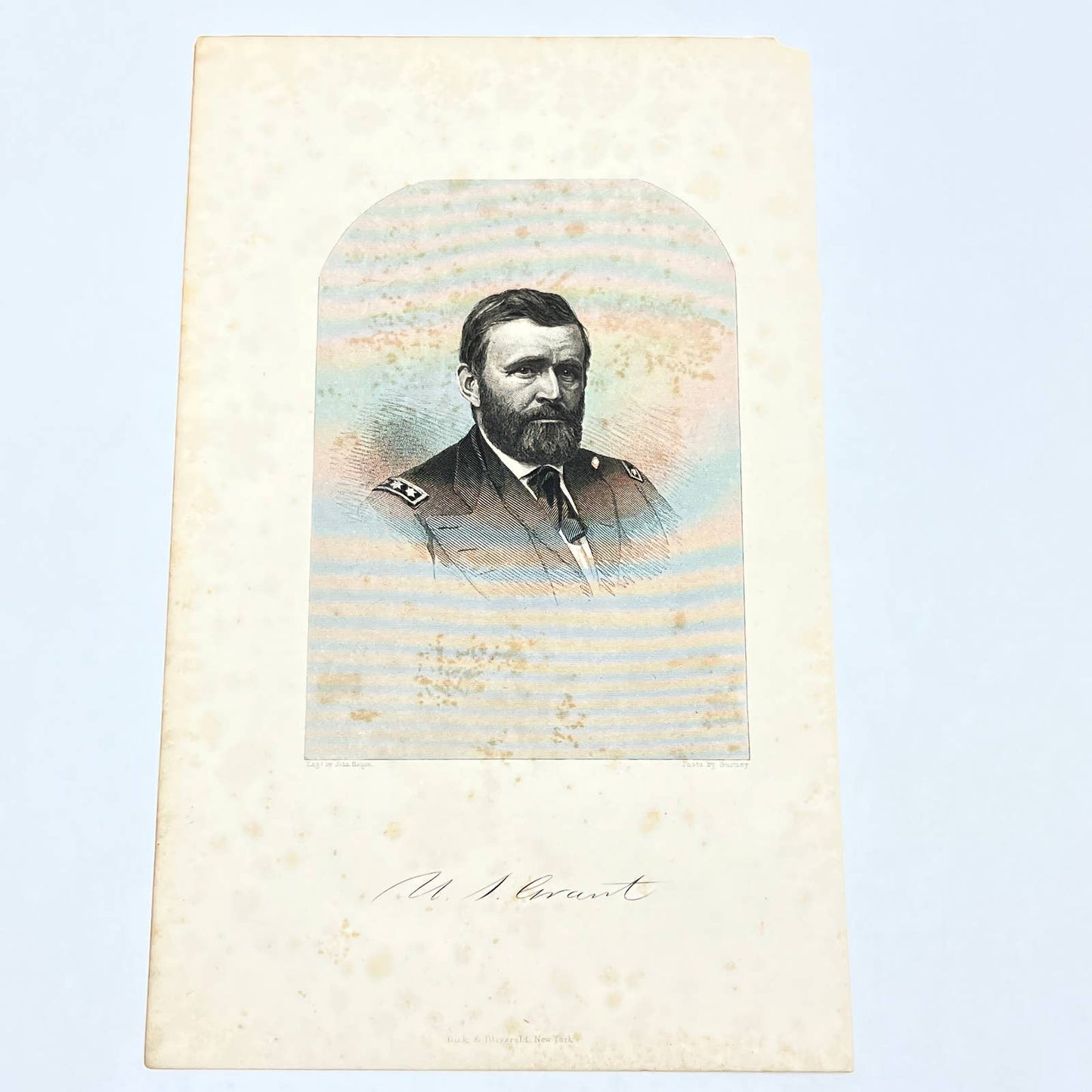 1867 Original Steel Art Engraving - Union General Ulysses S. Grant 9x5" AC3-1