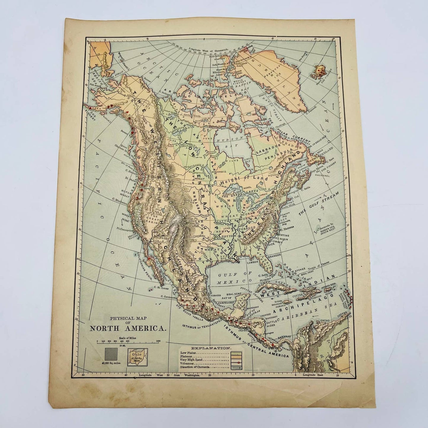 1896 Harper’s Physical Map of NORTH AMERICA Color Engraved 9x12” FL1