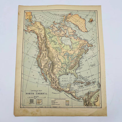 1896 Harper’s Physical Map of NORTH AMERICA Color Engraved 9x12” FL1