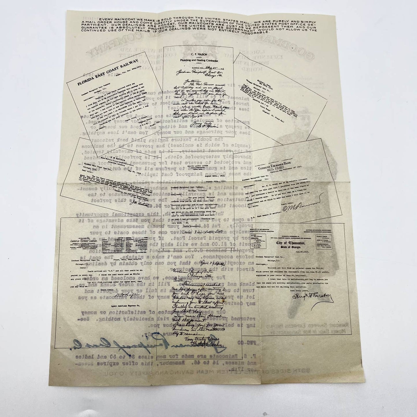 1913 Goodman Rainproof Coat Company Letterhead Advertising D7