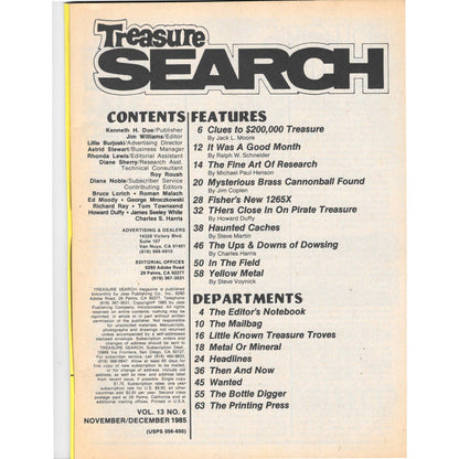Treasure Search Magazine 1985 Dec/Nov Metal Detecting Gold Diamonds M2
