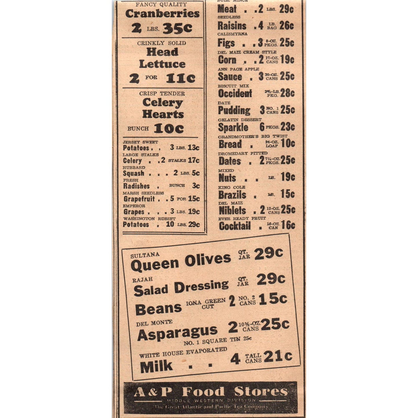 1935 Minneapolis Journal Newspaper Ad A&P Food Stores Thanksgiving Sale FL5-3