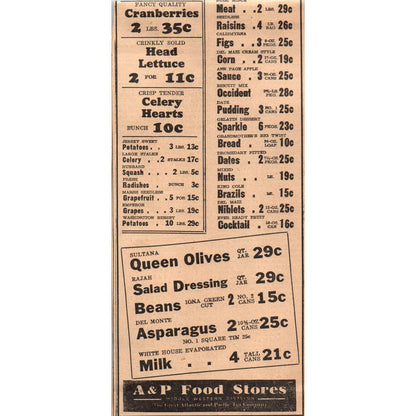 1935 Minneapolis Journal Newspaper Ad A&P Food Stores Thanksgiving Sale FL5-3