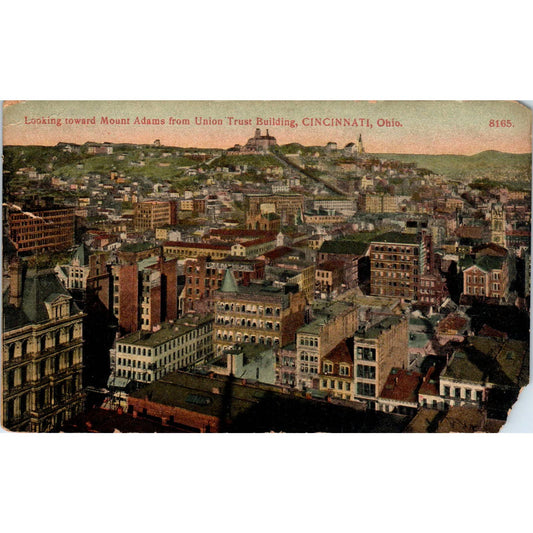 1908 Postcard View Toward Mount Adams via Union Trust Building Cincinnati TD8-O2