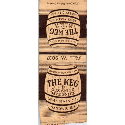 The Keg Gus & Dave Snitz Kansas City MO Advertising Matchbook Cover SA9-M1