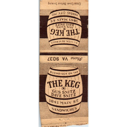 The Keg Gus & Dave Snitz Kansas City MO Advertising Matchbook Cover MM9-5