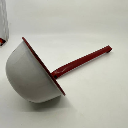 Vintage Enamelware Dipper Ladle White with Red Trim ~12” TH2