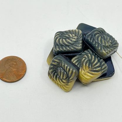 Vintage Buttons - Blue Raspberry Cream Swirl Square Bakelite Set of 7 SD4