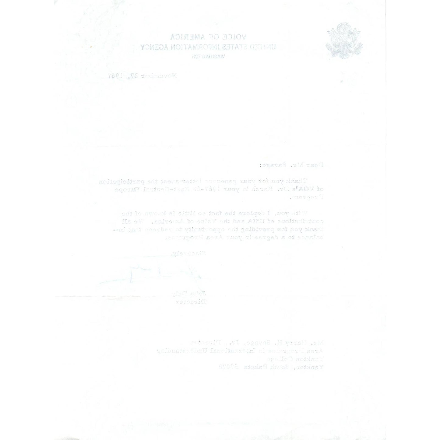 Voices of America United States Information Agency Letterhead Memo 1967 TK1-P7