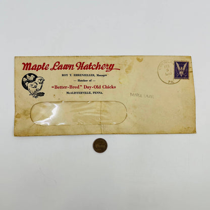 1943 Maple Lawn Hatchery Envelope Postal Cover McCalisterville PA D2