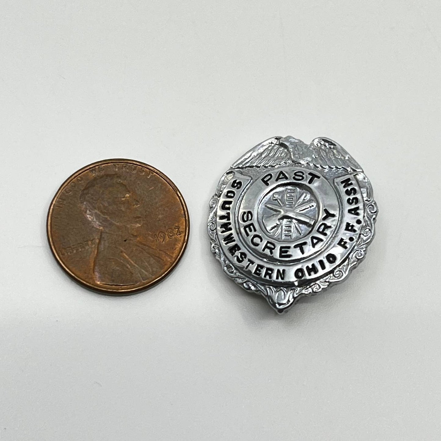 Vtg Firefighter’s Lapel Pin Button Past Secretary Southwestern Ohio FF Assn SD4