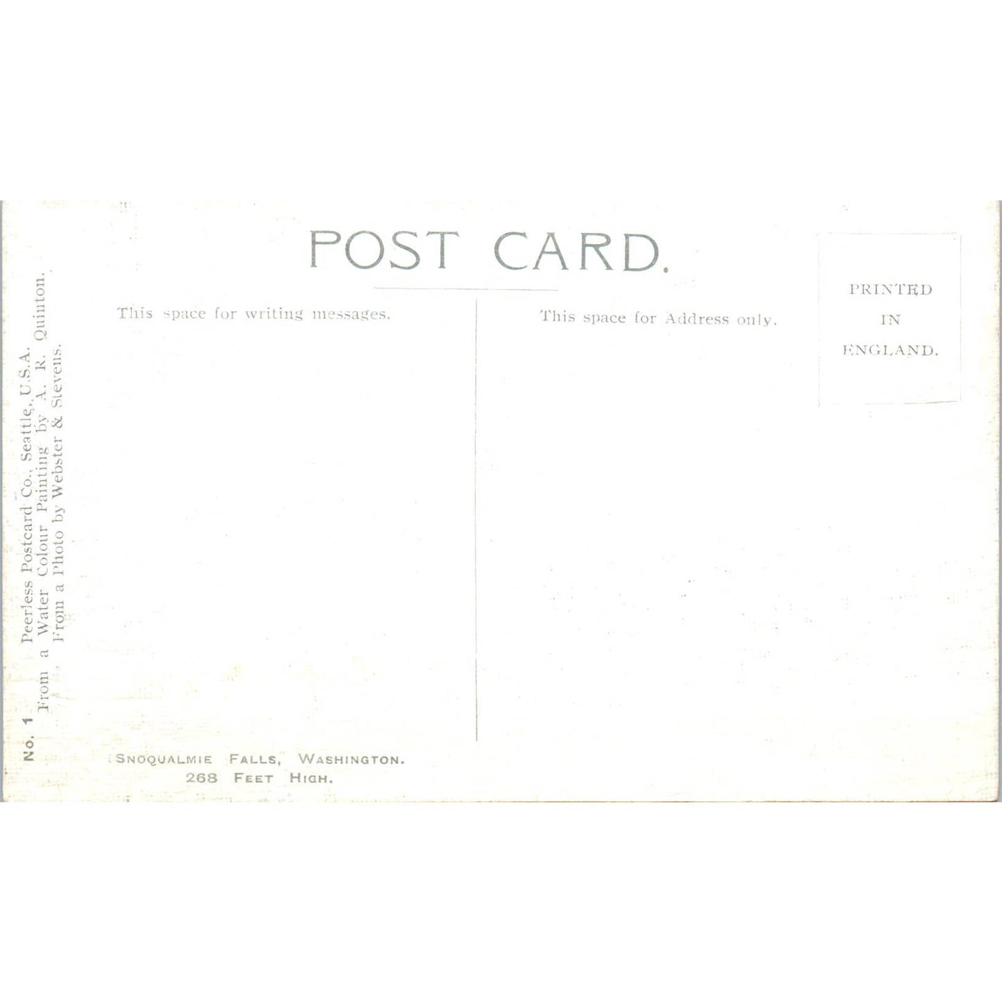 Antique Postcard Snoqualmie Falls Washington TD9