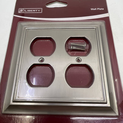 Brushed Satin Nickel Double Outlet Cover Wall Plate TI4