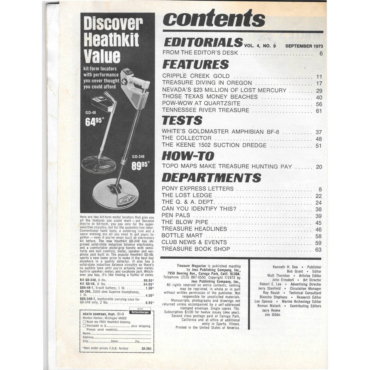 Treasure Magazine - Treasure Hunting Gold Mining Metal Detecting Sep 1973 M4