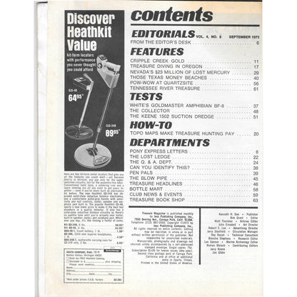 Treasure Magazine - Treasure Hunting Gold Mining Metal Detecting Sep 1973 M4
