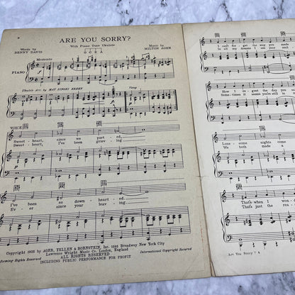 1925 SHEET MUSIC - Are You Sorry Benny Davis Milton Ager Van & Schenck V42-2