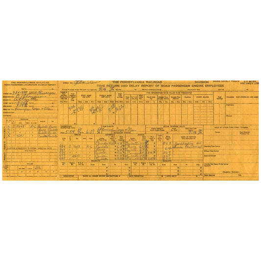 1958 The Pennsylvania Railroad Time Return and Delay Report Form AD8-2