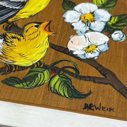 Original Art Hand Painted Wood Rejoice in the Lord Always Goldfinches 8x10” TI7