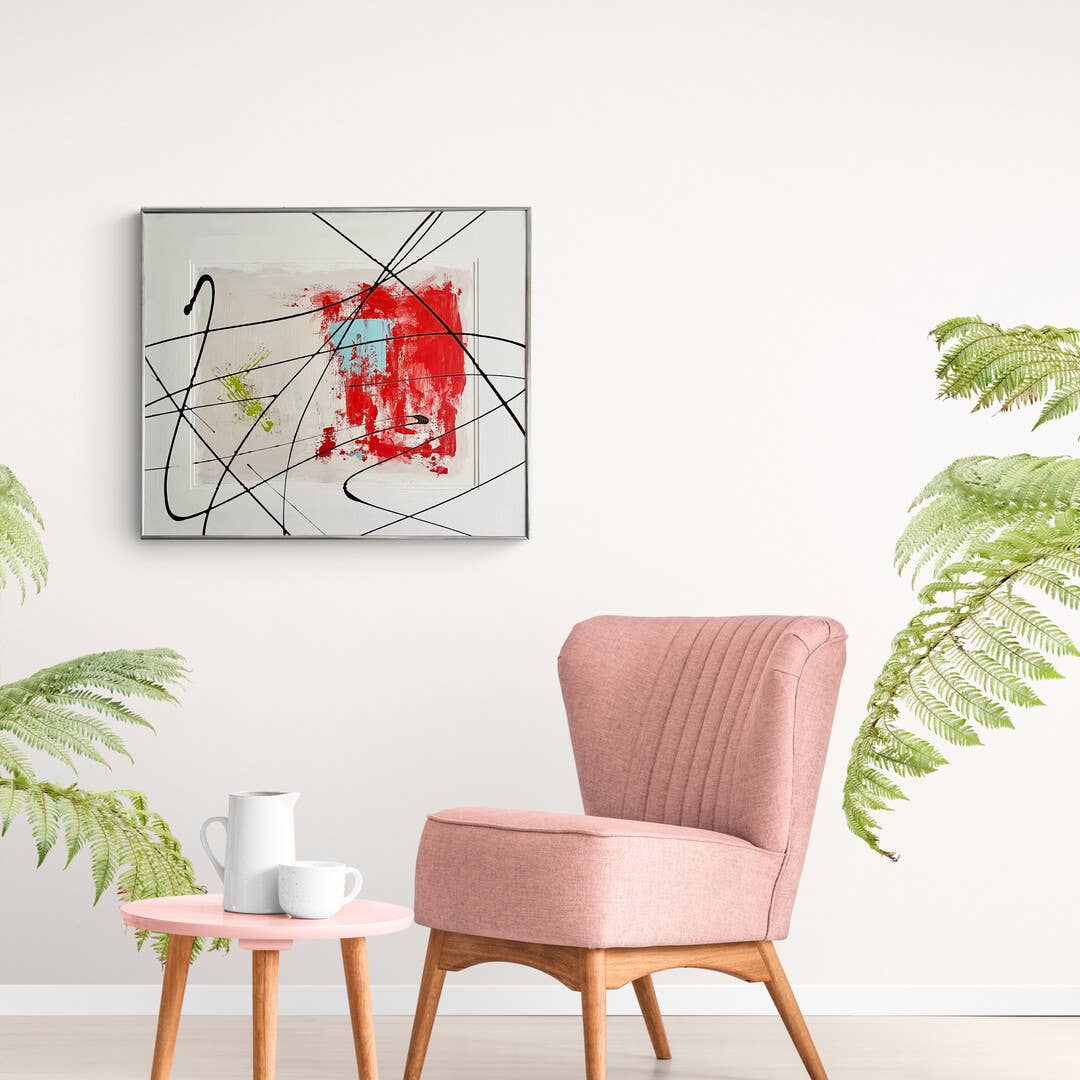 Original Framed Mixed Media Abstract Art Painting 23x27" The Smoking Man w/ COA