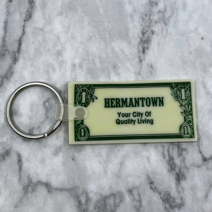 Vintage Hermantown MN Dollar Bill Keychain Fob Key Ring Hangtag SF1