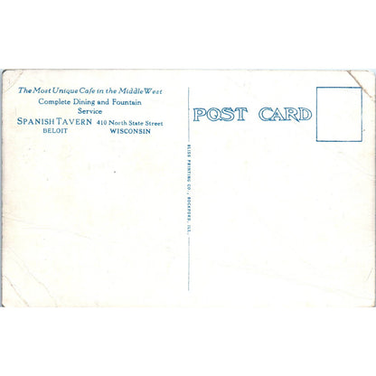 Spanish Tavern Restaurant Interior Beloit Wisconsin Original Postcard TJ9-P3