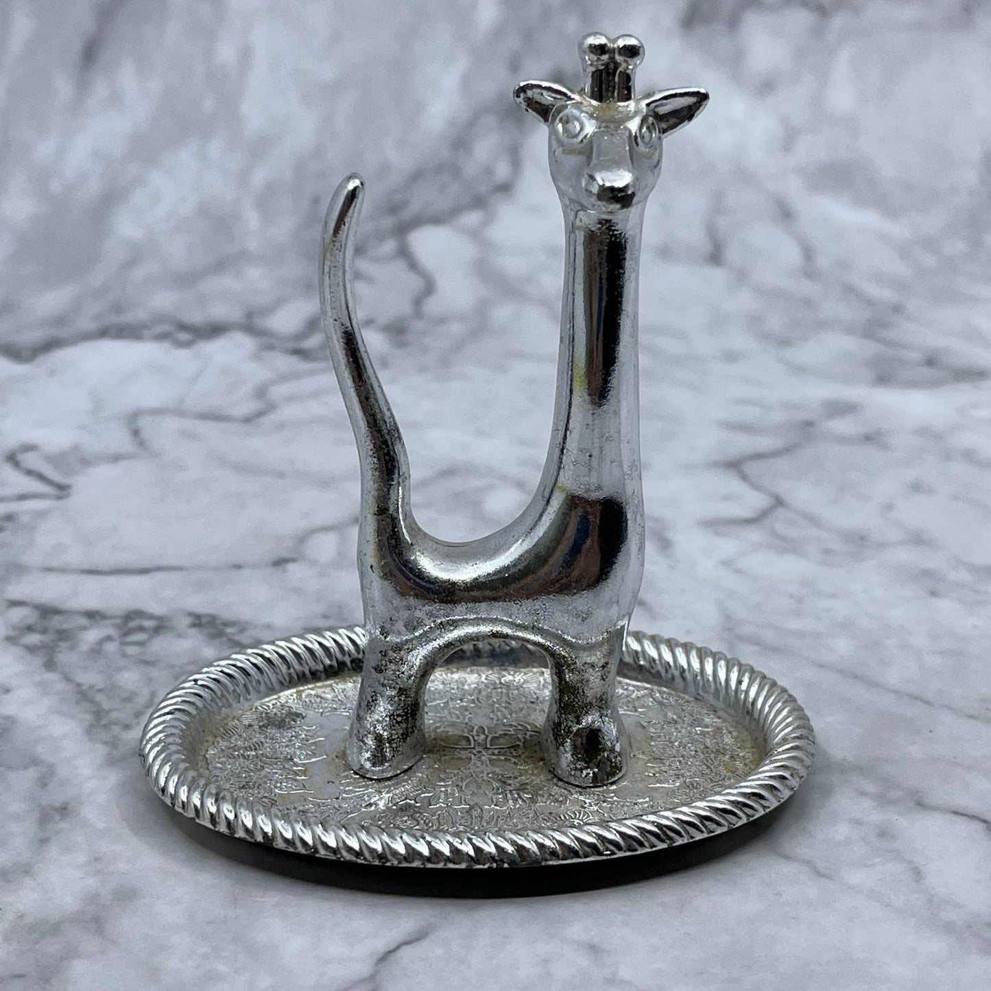 Vintage 1960's Sliver Plated Giraffe Ring Holder, Jewelry Trinket Dish TJ1