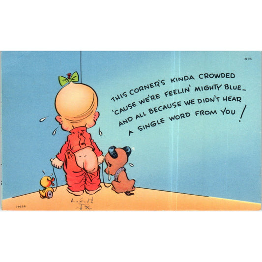 Punished Baby in a Corner in a Union Suit Humor Poem Original Postcard P2-7