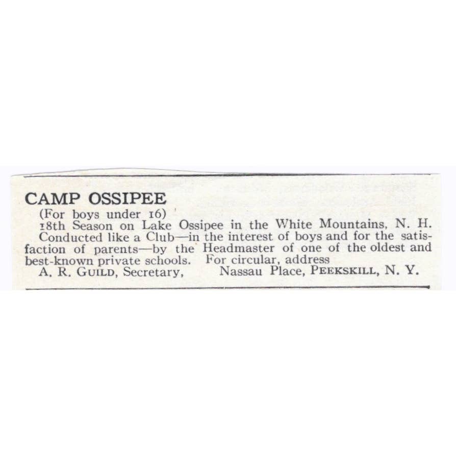 Camp Ossipee For Boys White Mountains NH A.R. Guild - 1921 Original Ad TJ7-S6