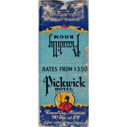Pickwick Hotel Kansas City MO Advertising Matchbook Cover SA9-M1