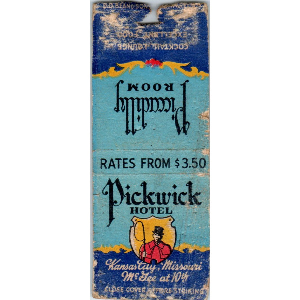 Pickwick Hotel Kansas City MO Advertising Matchbook Cover MM9-5