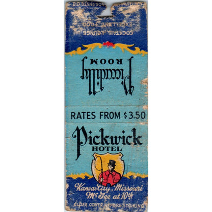 Pickwick Hotel Kansas City MO Advertising Matchbook Cover MM9-5