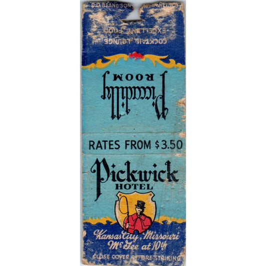 Pickwick Hotel Kansas City MO Advertising Matchbook Cover MM9-5
