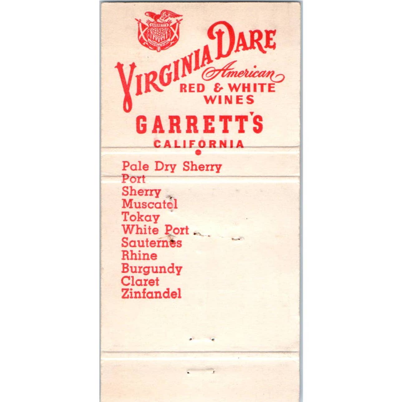 Virginia Dare Garrett's California Advertising Matchbook Cover SA1-M10