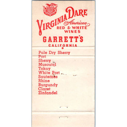Virginia Dare Garrett's California Advertising Matchbook Cover SA1-M10