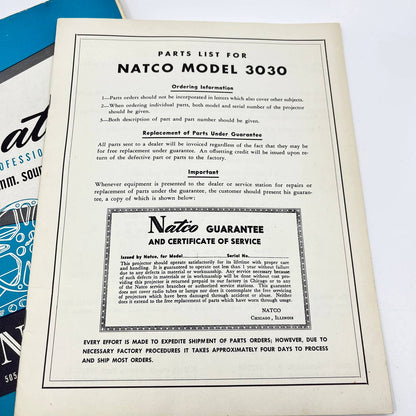 1940s Natco 16mm Sound Projector 3019-2 Service Manual & Bulletins TE2