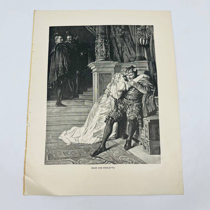 1880s Victorian Art Print Engraving Hugo GILDA AND RIGOLETTO Lei Roi S’ Amuse