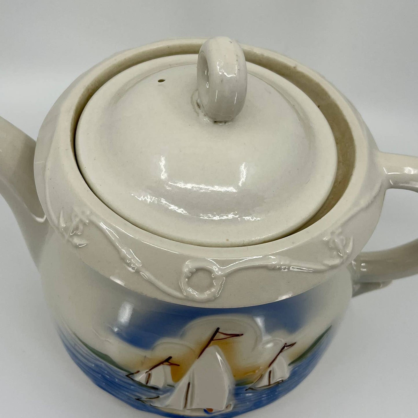 Vintage 1940s "Porcelier" Coffee Teapot Sailboats Nautical Maritime TB3