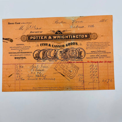 1885 Potter & Wrightington Atlantic Av Boston MA Billhead Letterhead Receipt AA4