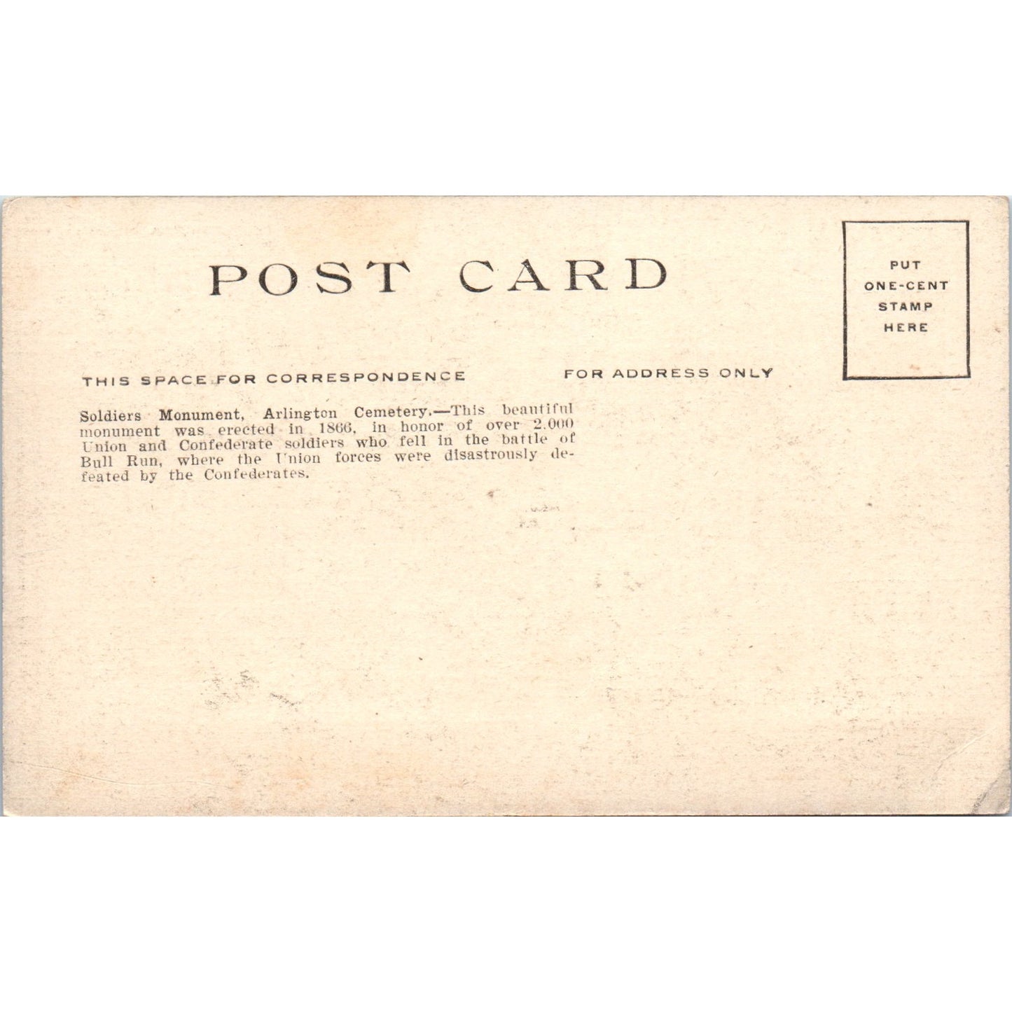 Soldiers' Monument Arlington Cemetery Original Postcard P1-13