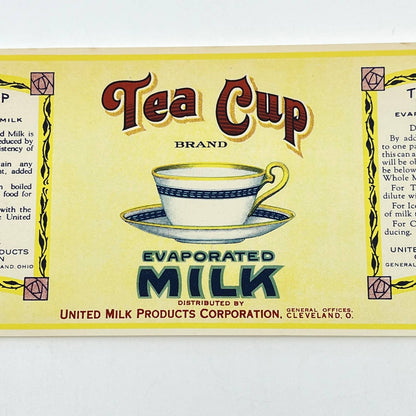 1920s Tea Cup Evaporated Milk Vintage Antique Can Label Cleveland OH Teacup FL3